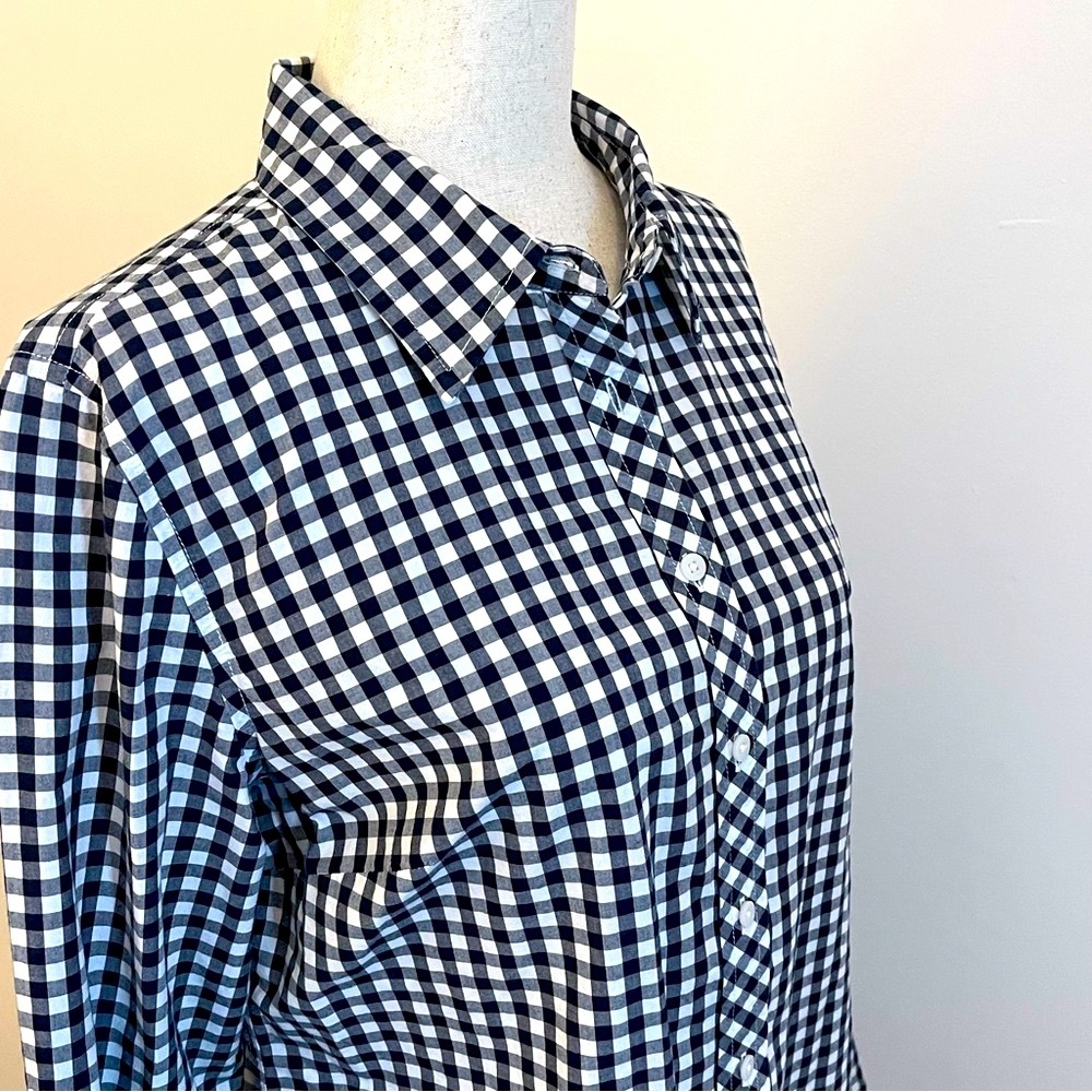 Talbots Blue White Gingham Button Down Tunic S EUC - image 2
